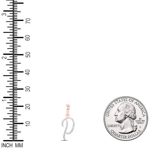 0.08 Ctw Natural Diamond Designer Initial Letter P Pendant in 10k Rose Gold