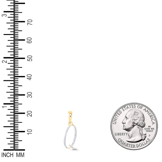 0.09 Ctw Natural Diamond Designer Initial Letter Q Pendant in 10k Yellow Gold