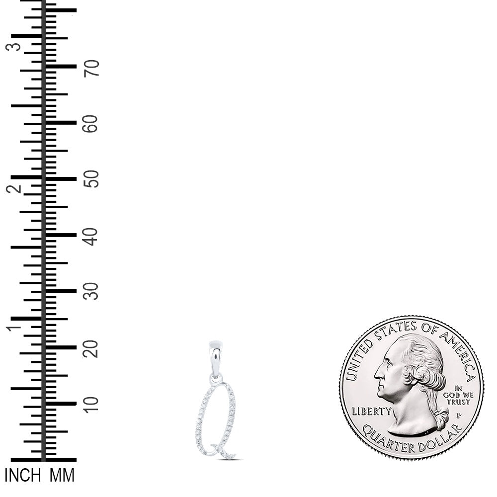 0.09 Ctw Natural Diamond Designer Initial Letter Q Pendant in 10k White Gold