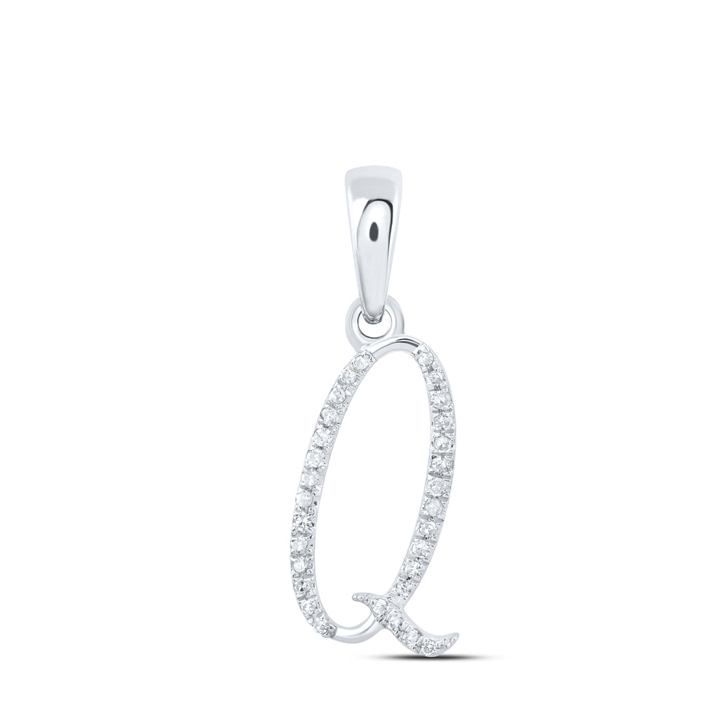 0.09 Ctw Natural Diamond Designer Initial Letter Q Pendant in 10k White Gold