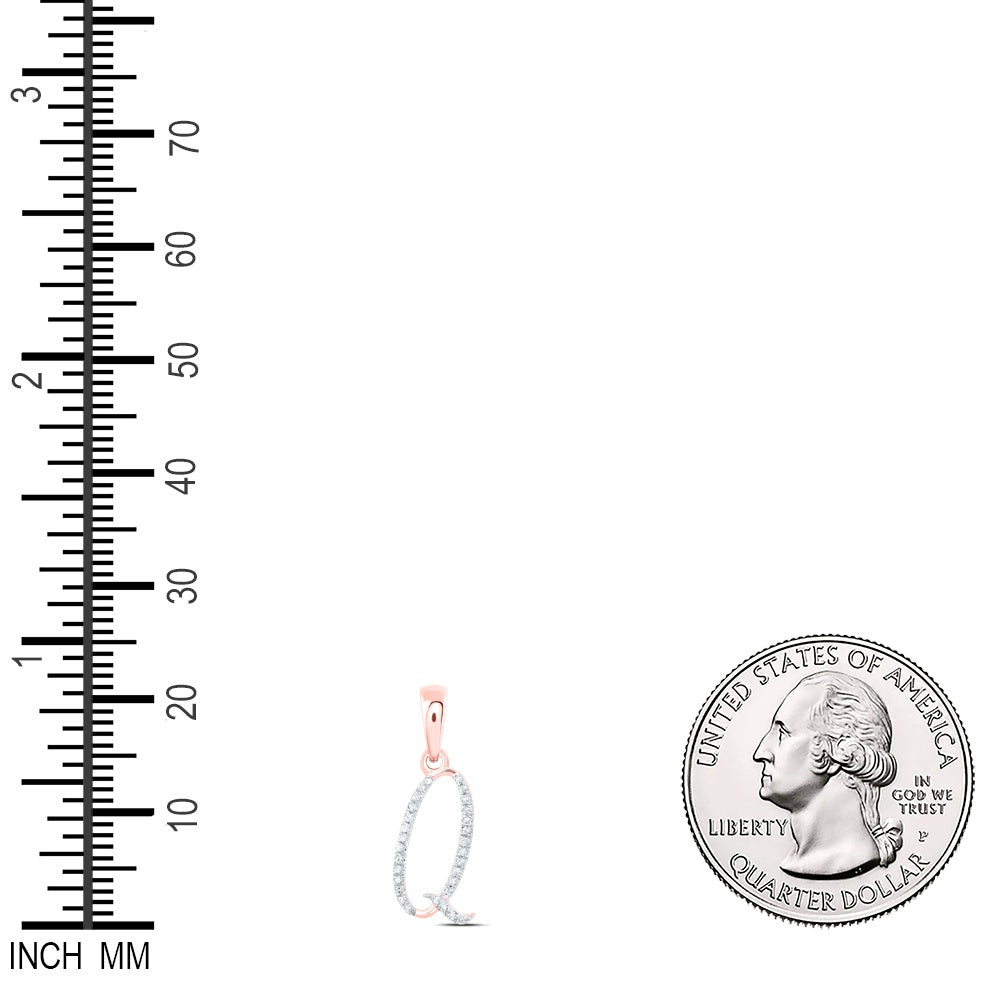 0.09 Ctw Natural Diamond Designer Initial Letter Q Pendant in 10k Rose Gold