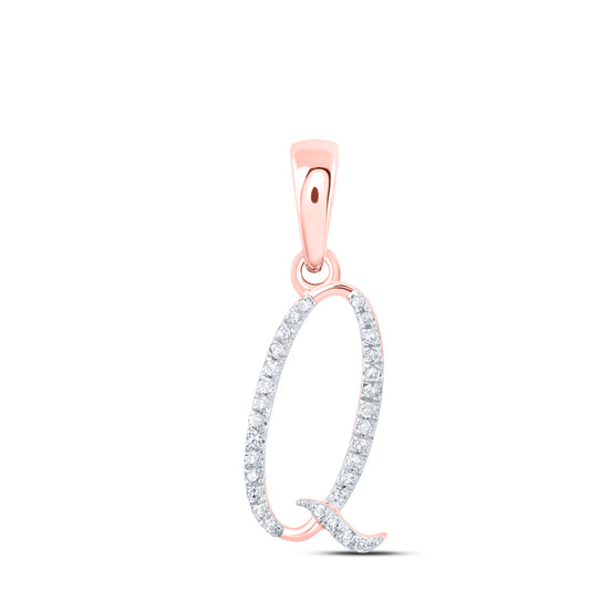 0.09 Ctw Natural Diamond Designer Initial Letter Q Pendant in 10k Rose Gold