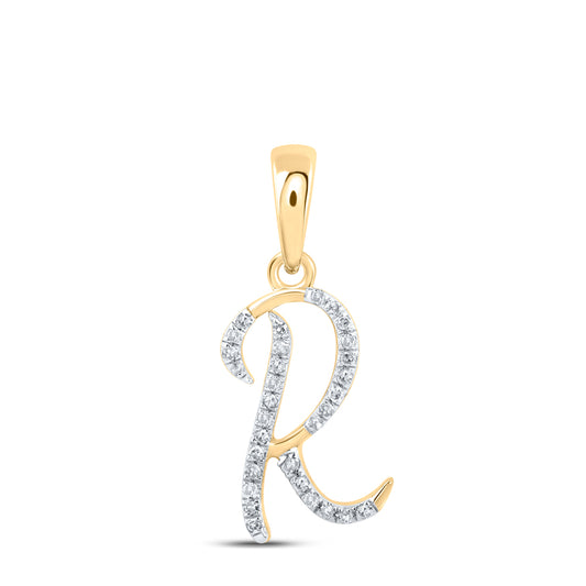 0.09 Ctw Natural Diamond Designer Initial Letter R Pendant in 10k Yellow Gold
