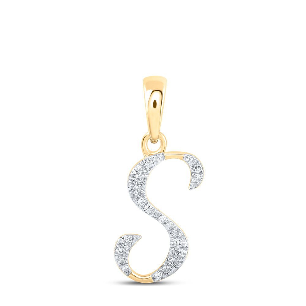 0.07 Ctw Natural Diamond Designer Initial Letter S Pendant in 10k Yellow Gold