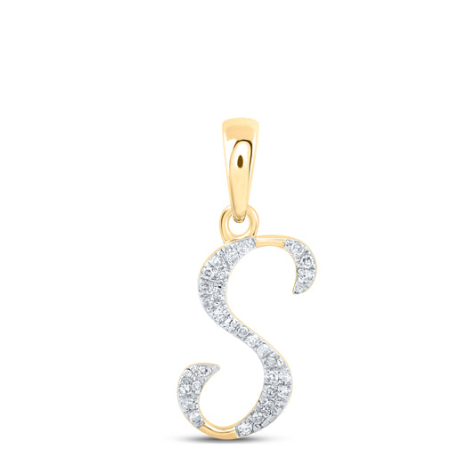 0.07 Ctw Natural Diamond Designer Initial Letter S Pendant in 10k Yellow Gold