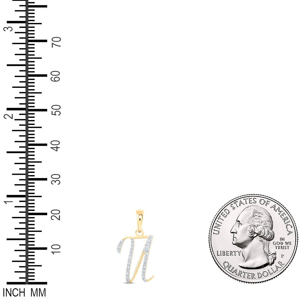 0.1 Ctw Natural Diamond Designer Initial Letter U Pendant in 10k Yellow Gold