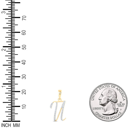 0.1 Ctw Natural Diamond Designer Initial Letter U Pendant in 10k Yellow Gold