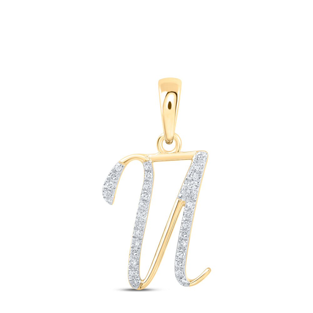0.1 Ctw Natural Diamond Designer Initial Letter U Pendant in 10k Yellow Gold