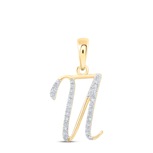 0.1 Ctw Natural Diamond Designer Initial Letter U Pendant in 10k Yellow Gold