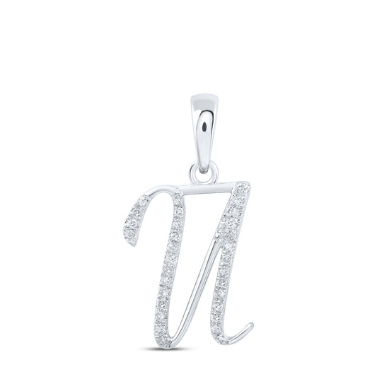 0.1 Ctw Natural Diamond Designer Initial Letter U Pendant in 10k White Gold