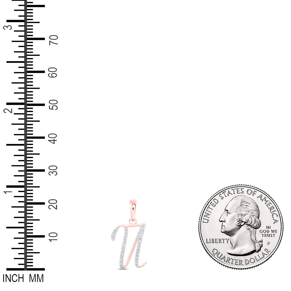 0.1 Ctw Natural Diamond Designer Initial Letter U Pendant in 10k Rose Gold