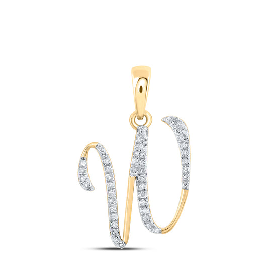 0.14 Ctw Natural Diamond Designer Initial Letter W Pendant in 10k Yellow Gold