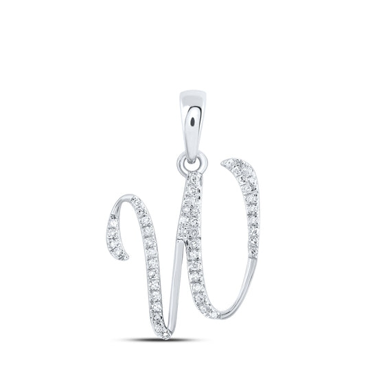 0.14 Ctw Natural Diamond Designer Initial Letter W Pendant in 10k White Gold