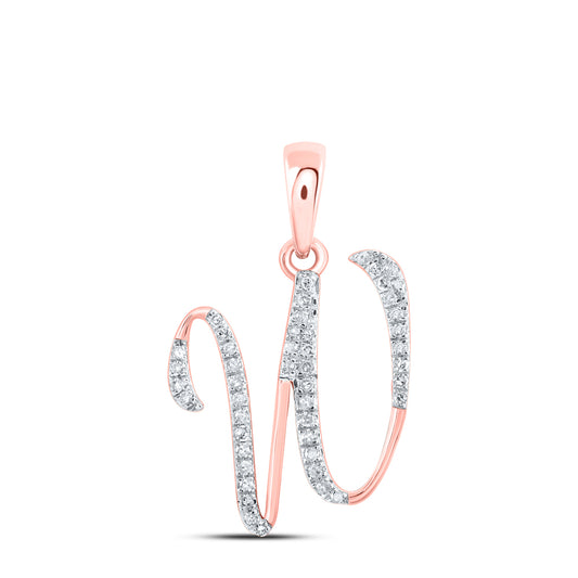 0.14 Ctw Natural Diamond Designer Initial Letter W Pendant in 10k Rose Gold