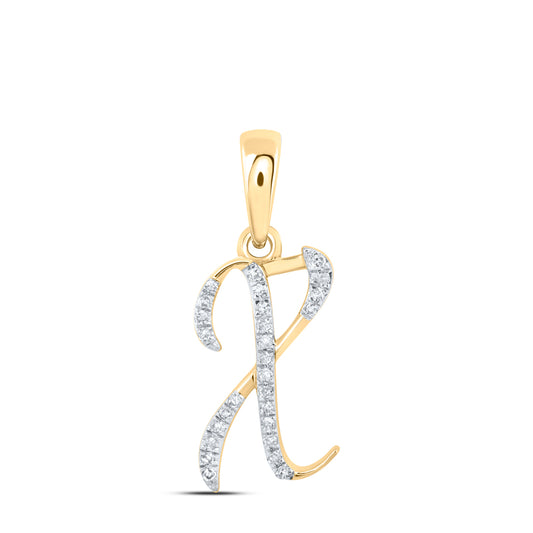 0.08 Ctw Natural Diamond Designer Initial Letter X Pendant in 10k Yellow Gold