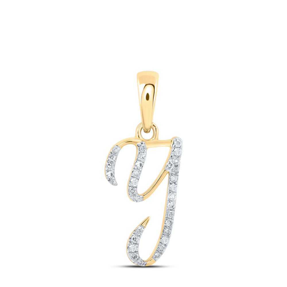 0.1 Ctw Natural Diamond Designer Initial Letter Y Pendant in 10k Yellow Gold