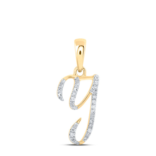 0.1 Ctw Natural Diamond Designer Initial Letter Y Pendant in 10k Yellow Gold