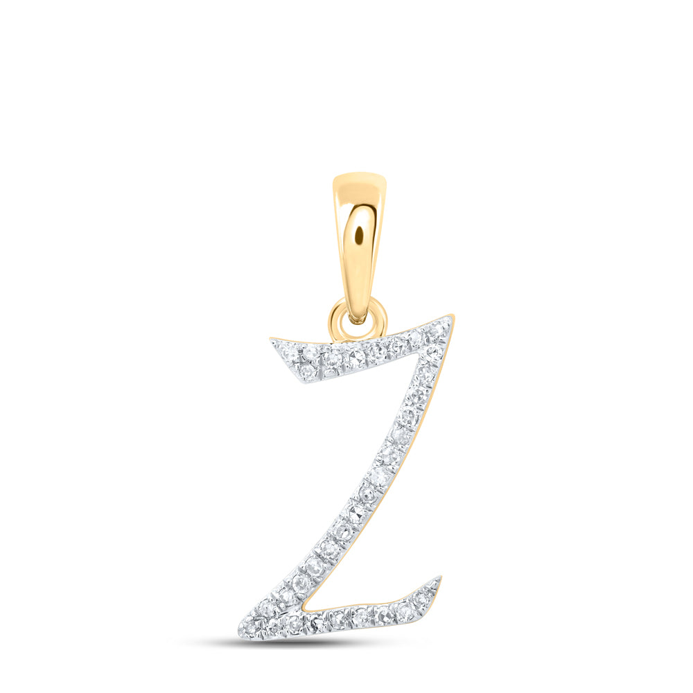 0.1 Ctw Natural Diamond Designer Initial Letter Z Pendant in 10k Yellow Gold