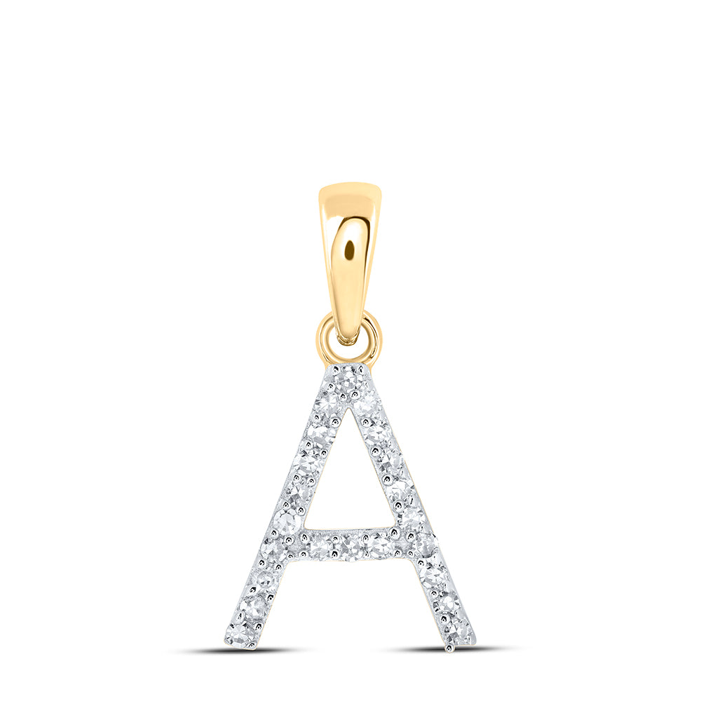 0.09 Ctw Natural Diamond Thin Initial Letter A Pendant in 10k Yellow Gold