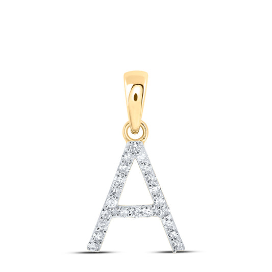 0.09 Ctw Natural Diamond Thin Initial Letter A Pendant in 10k Yellow Gold