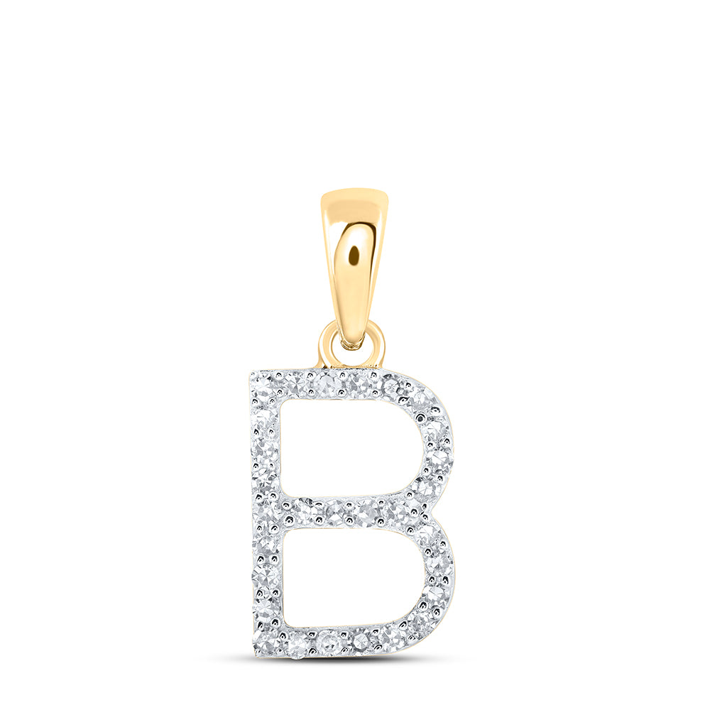 0.12 Ctw Natural Diamond Thin Initial Letter B Pendant in 10k Yellow Gold