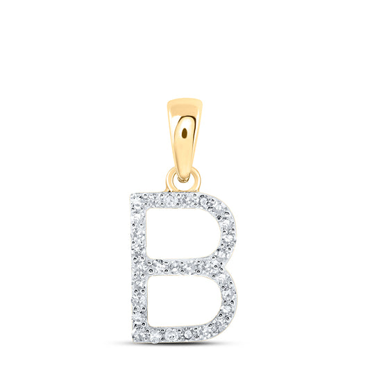 0.12 Ctw Natural Diamond Thin Initial Letter B Pendant in 10k Yellow Gold