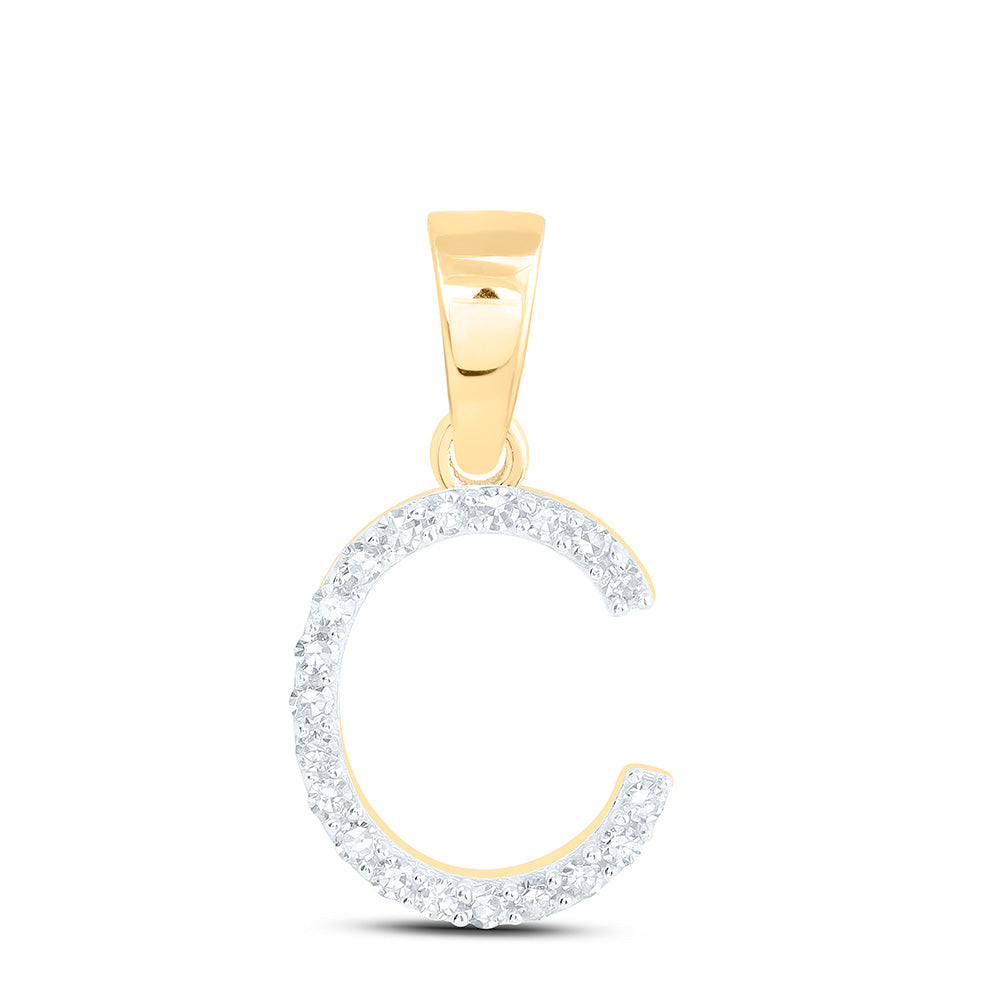 0.08 Ctw Natural Diamond Thin Initial Letter C Pendant in 10k Yellow Gold