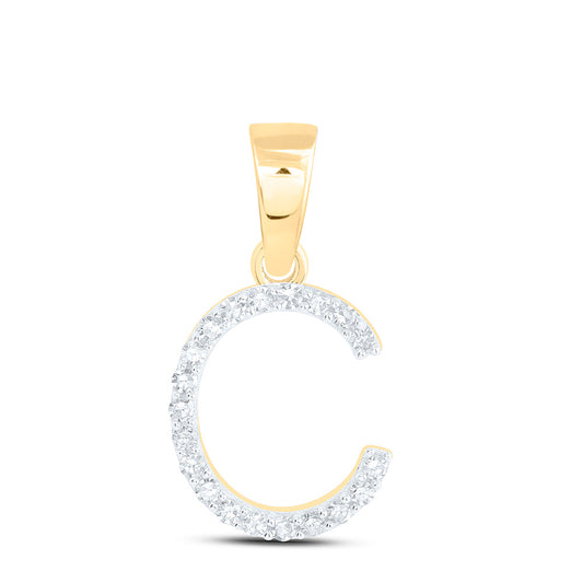 0.08 Ctw Natural Diamond Thin Initial Letter C Pendant in 10k Yellow Gold