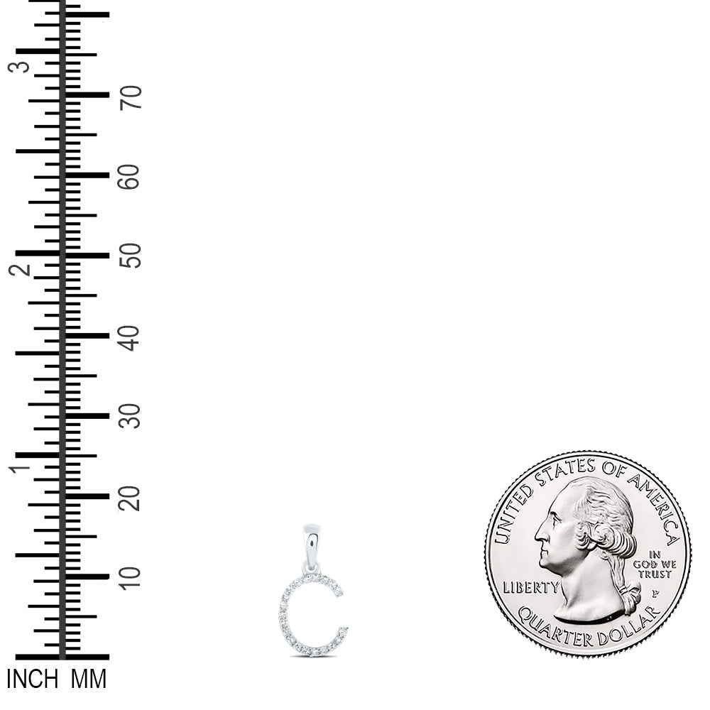 0.08 Ctw Natural Diamond Thin Initial Letter C Pendant in 10k White Gold
