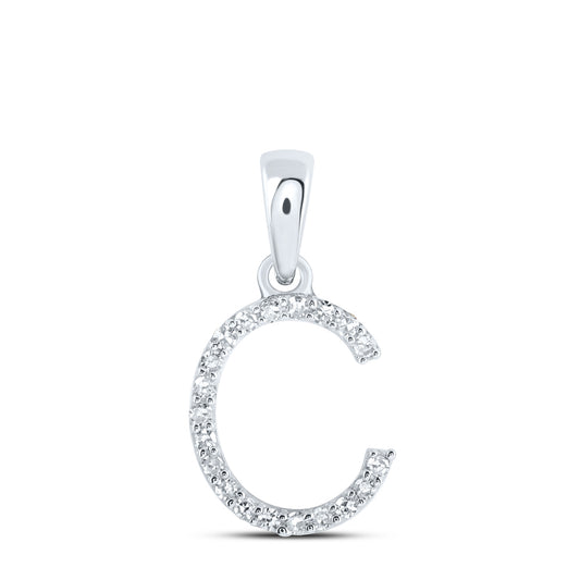 0.08 Ctw Natural Diamond Thin Initial Letter C Pendant in 10k White Gold
