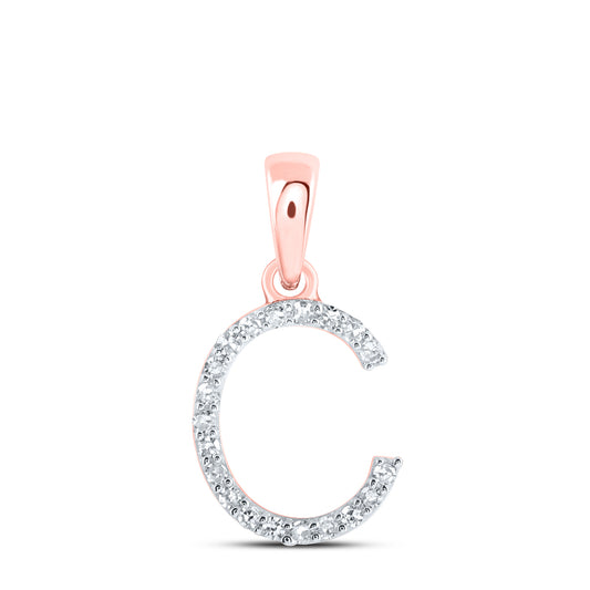 0.08 Ctw Natural Diamond Thin Initial Letter C Pendant in 10k Rose Gold