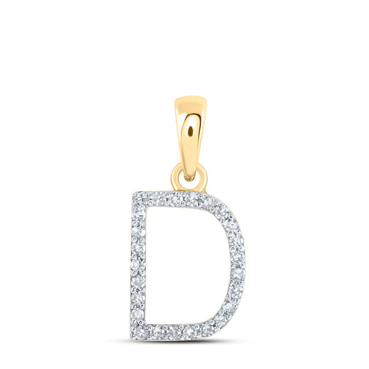 0.1 Ctw Natural Diamond Thin Initial Letter D Pendant in 10k Yellow Gold
