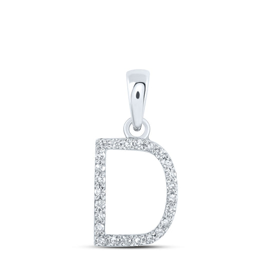 0.1 Ctw Natural Diamond Thin Initial Letter D Pendant in 10k White Gold