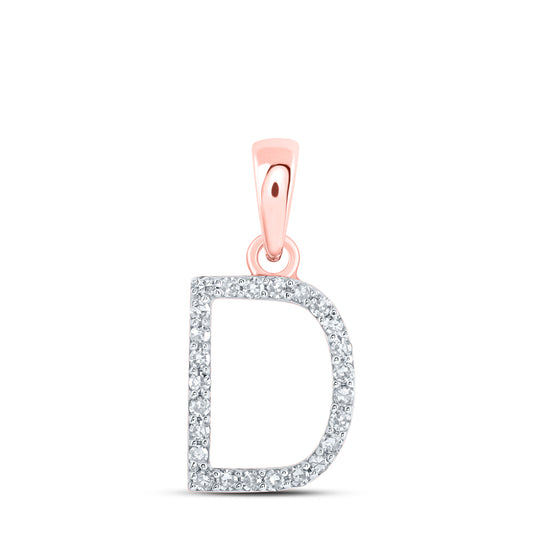 0.1 Ctw Natural Diamond Thin Initial Letter D Pendant in 10k Rose Gold