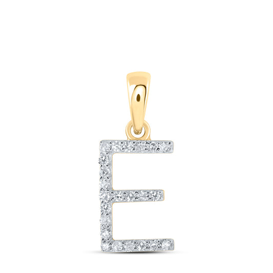 0.09 Ctw Natural Diamond Thin Initial Letter E Pendant in 10k Yellow Gold