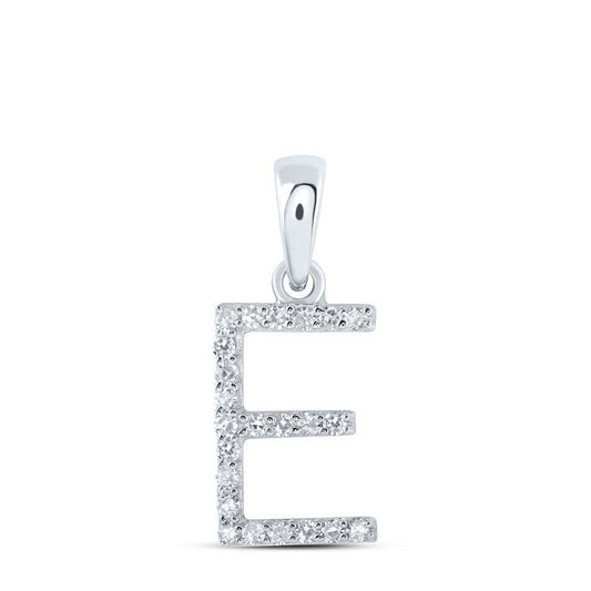 0.09 Ctw Natural Diamond Thin Initial Letter E Pendant in 10k White Gold