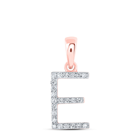0.09 Ctw Natural Diamond Thin Initial Letter E Pendant in 10k Rose Gold