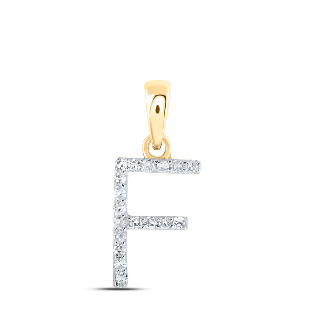 0.07 Ctw Natural Diamond Thin Initial Letter F Pendant in 10k Yellow Gold