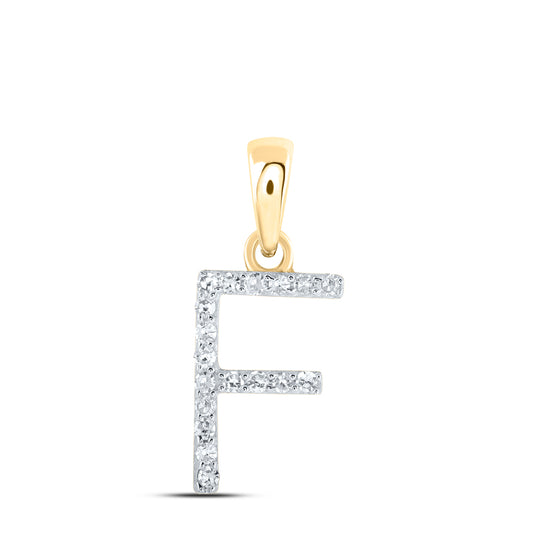 0.07 Ctw Natural Diamond Thin Initial Letter F Pendant in 10k Yellow Gold