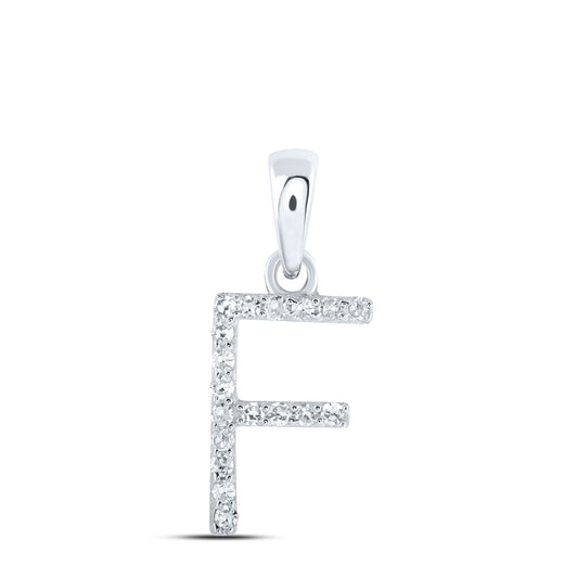 0.07 Ctw Natural Diamond Thin Initial Letter F Pendant in 10k White Gold