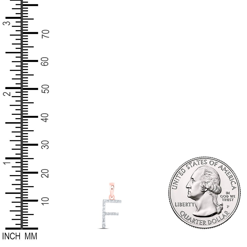 0.07 Ctw Natural Diamond Thin Initial Letter F Pendant in 10k Rose Gold