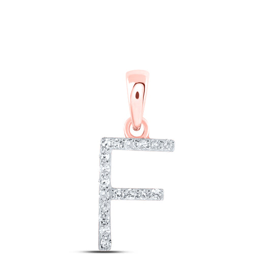 0.07 Ctw Natural Diamond Thin Initial Letter F Pendant in 10k Rose Gold