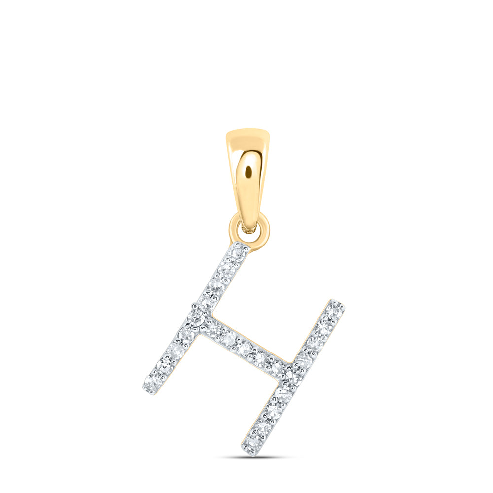 0.09 Ctw Natural Diamond Thin Initial Letter H Pendant in 10k Yellow Gold