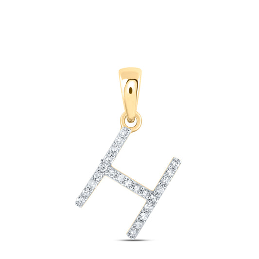 0.09 Ctw Natural Diamond Thin Initial Letter H Pendant in 10k Yellow Gold