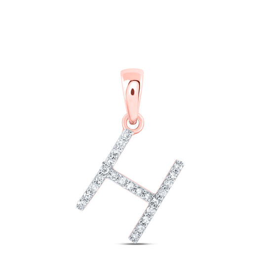 0.09 Ctw Natural Diamond Thin Initial Letter H Pendant in 10k Rose Gold