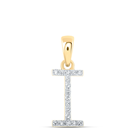0.07 Ctw Natural Diamond Thin Initial Letter I Pendant in 10k Yellow Gold