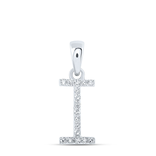 0.07 Ctw Natural Diamond Thin Initial Letter I Pendant in 10k White Gold