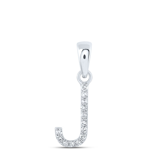 0.05 Ctw Natural Diamond Thin Initial Letter J Pendant in 10k White Gold