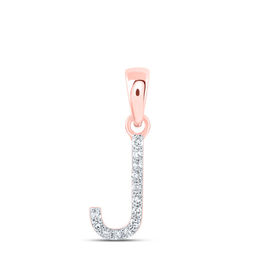 0.05 Ctw Natural Diamond Thin Initial Letter J Pendant in 10k Rose Gold