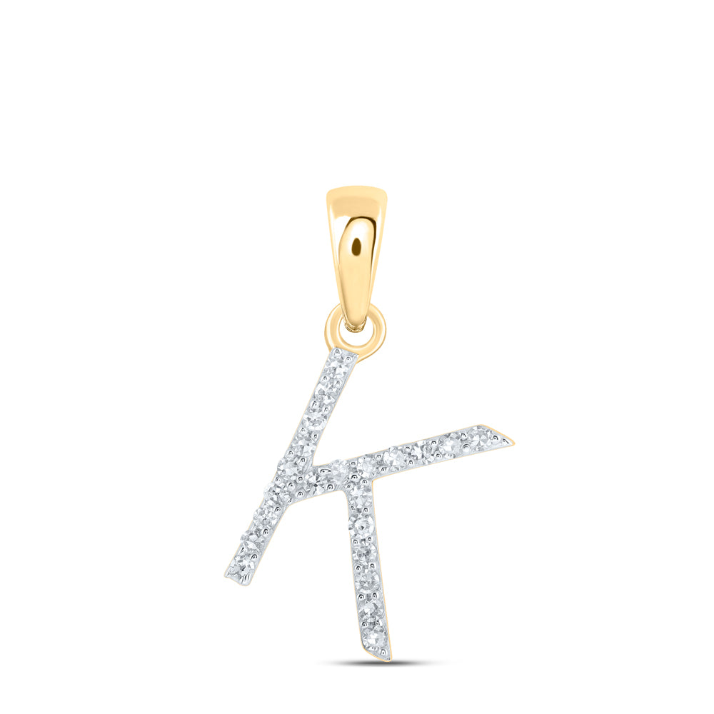 0.09 Ctw Natural Diamond Thin Initial Letter K Pendant in 10k Yellow Gold